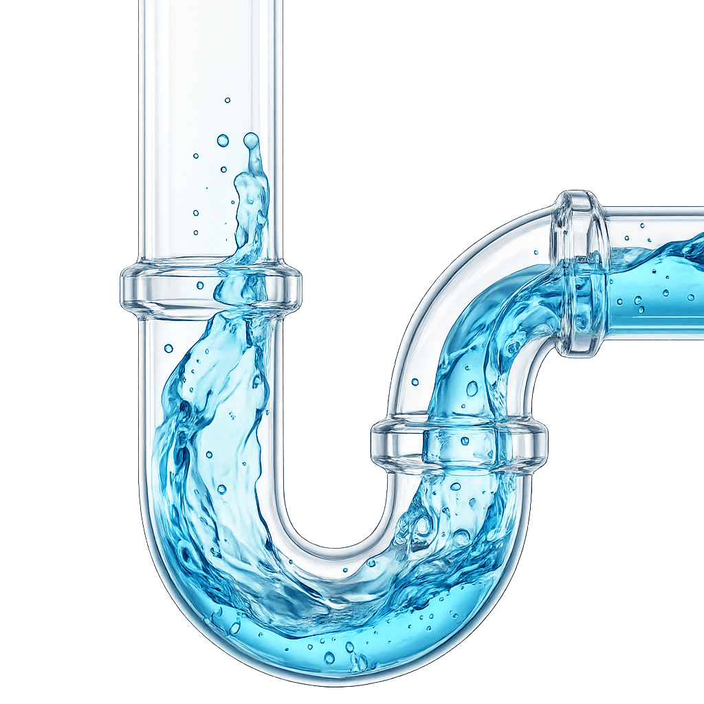 Transparent pipe with flowing water